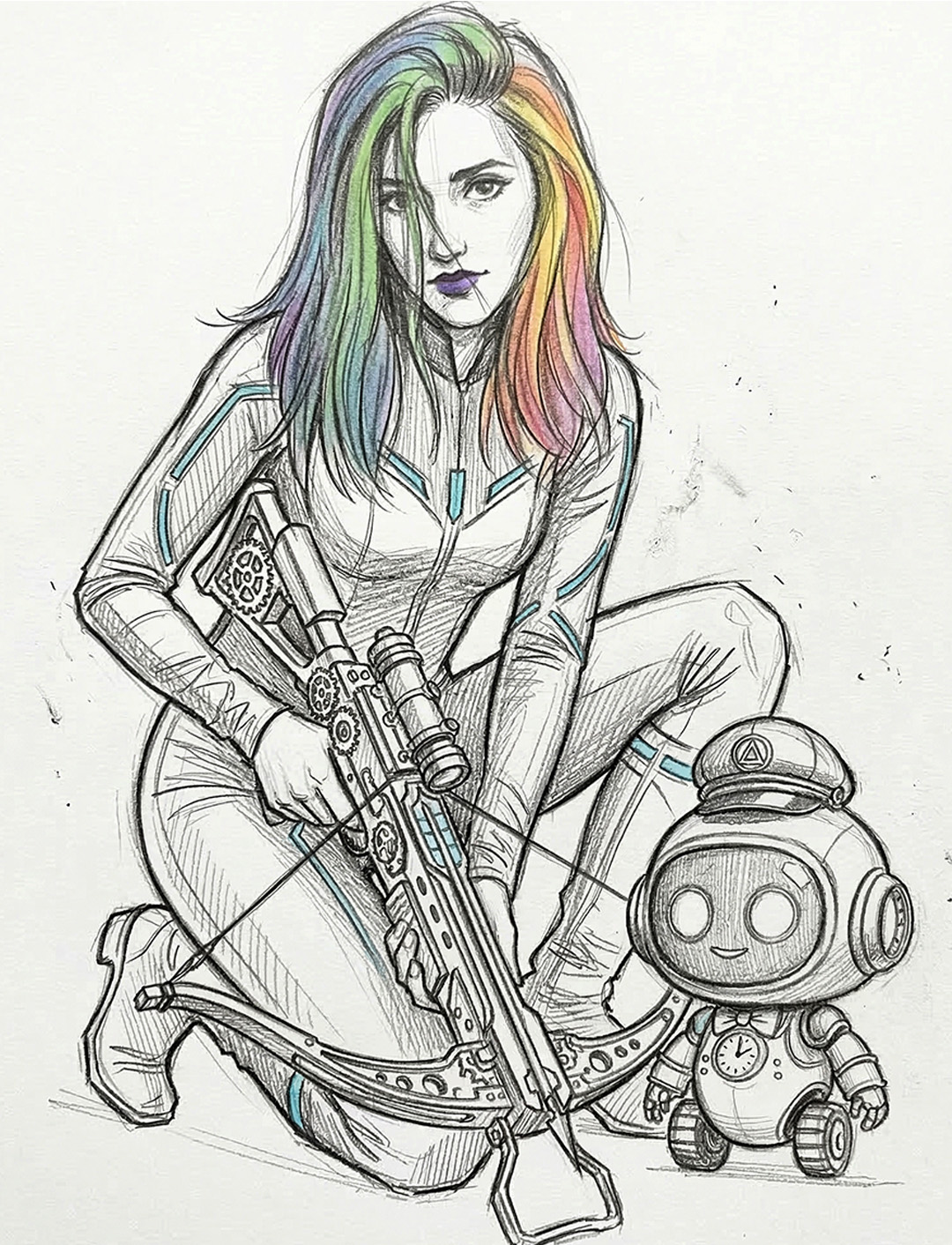 Delta 7 and the robot companion character sketch